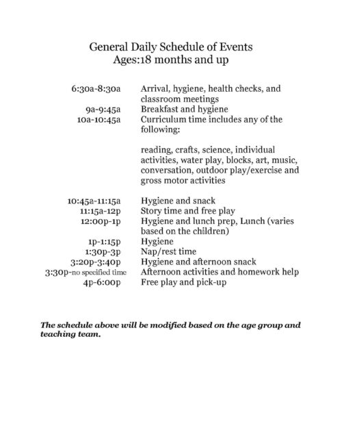 General Daily Schedule 25 26